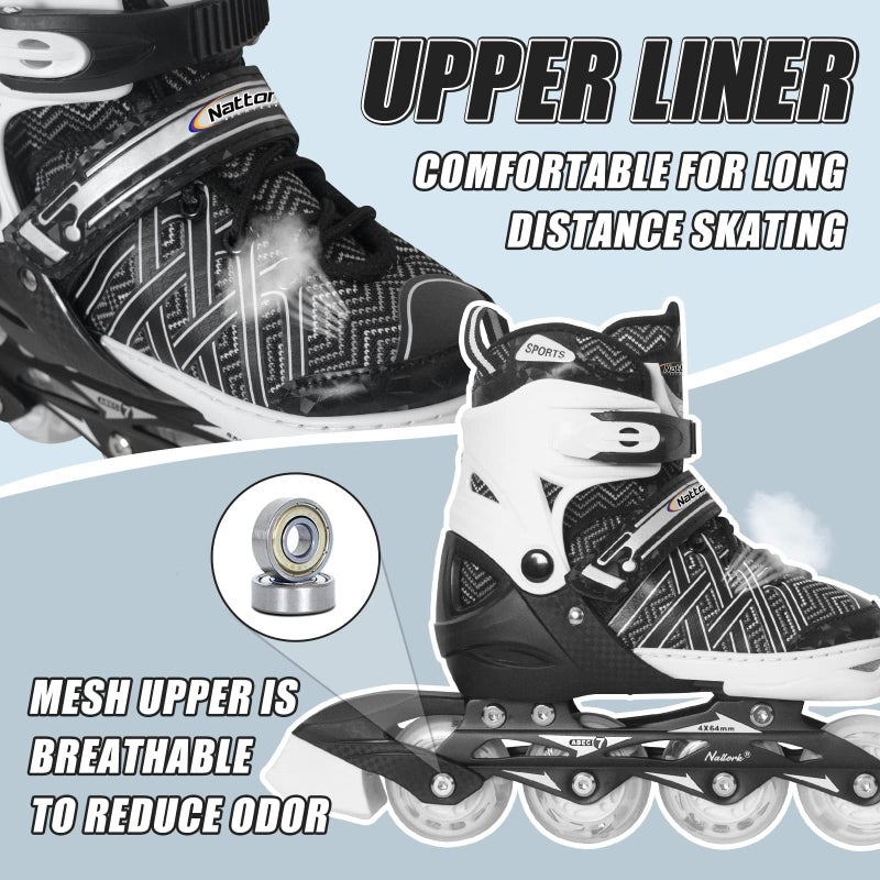 Nattork Adjustable Inline Skates for Big Boys Youth with Light up Wheels - Black Youth Blade Roller for Beginners Teen Size 5 6 7 8 Ages 11 12 13 14 15 - Image 2